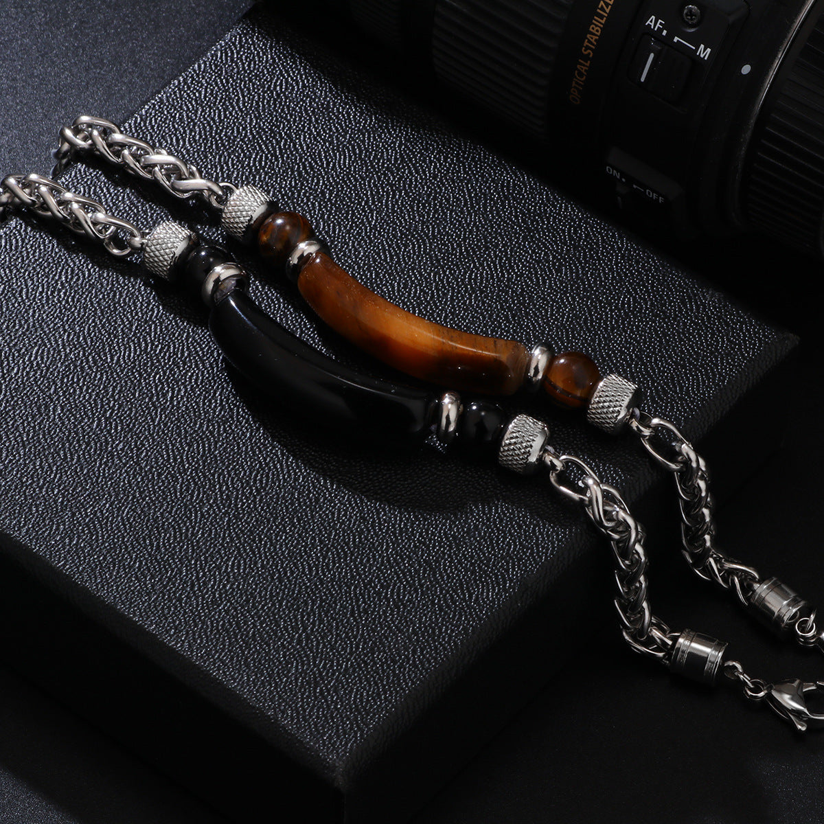 Natural Stone Bracelet Men's Chain Splicing Tiger Eye Stone