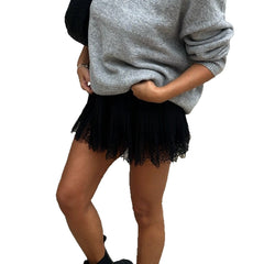 Fashion High Waist Pleated Mini Lace Skirt Women Classic Retro