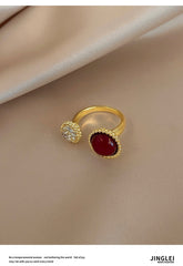 French Style Vintage Red Agate Ring Female Light Luxury Temperament High Sense