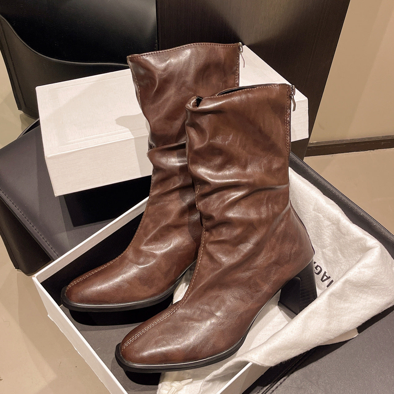 Large Size Women's Autumn And Winter High Heel Plus Fat Botton Width Ankle Boots