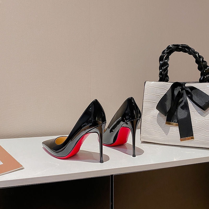 Pointed Toe Stiletto Heel Shiny Elegant Single Shoes Patent Leather Women's Shoes