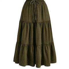 European And American Solid Color Stitching Ruffle Elastic Pocket Skirt