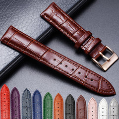 Cowhide Bamboo Watch Strap With Stainless Steel Pin Buckle
