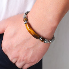 Natural Stone Bracelet Men's Chain Splicing Tiger Eye Stone