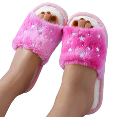 Fluffy Slippers Female Gradient Color Open Toe Cotton Slippers