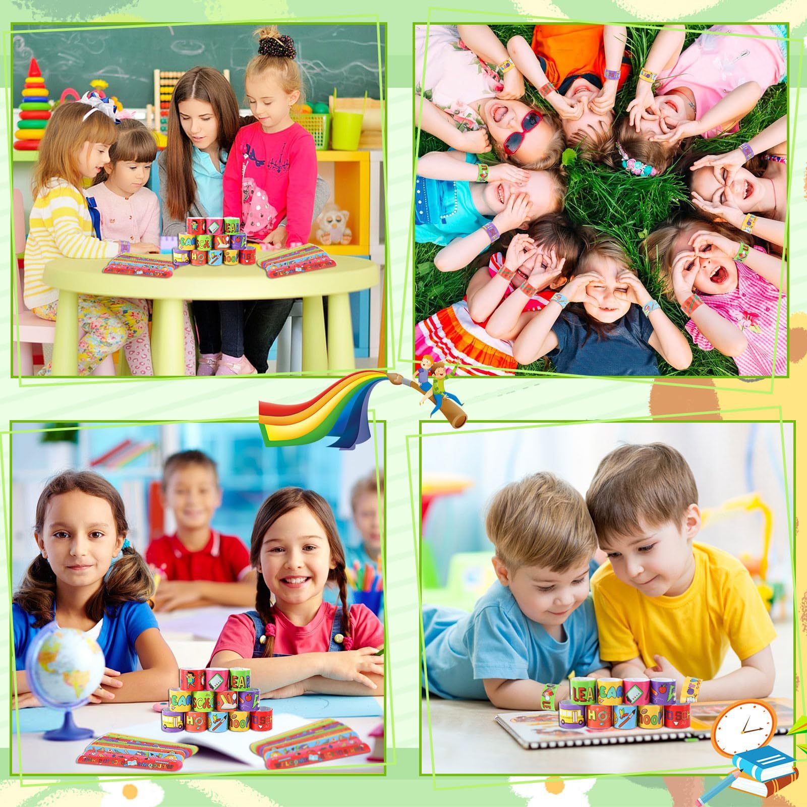 Back To School Slap Bracelets, 56 Pcs Welcome Back To School Gifts For Kids Students Party Favors Colorful Snap Bracelets-Ban On Selling On Amazon