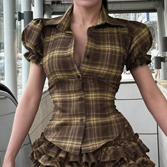 College Style Plaid Pleated Slim-fit All-match Tutu