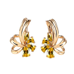 New Champagne Gold Colorful AB Diamond Flower Purple Earrings Female Fashion