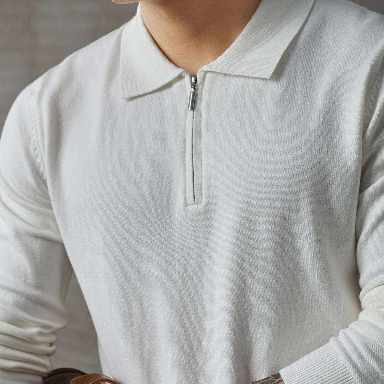Half-height Zip Knitted Long-sleeved Polo Shirt Sweater For Men