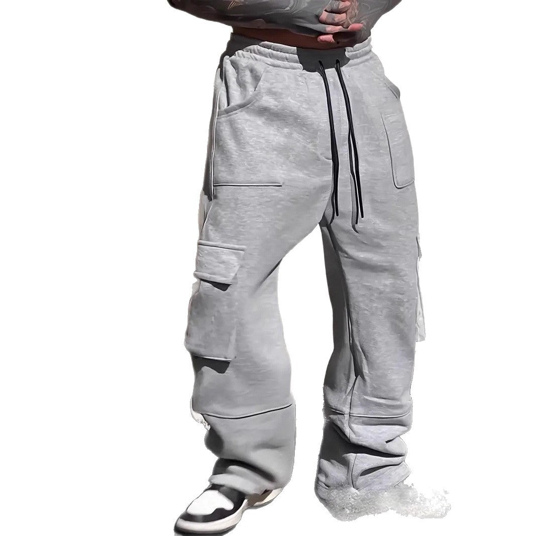 Loose Wide Leg American Gray Track Sweatpants Plus-sized Plus-sized