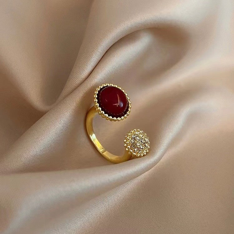 French Style Vintage Red Agate Ring Female Light Luxury Temperament High Sense