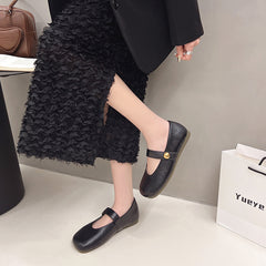 Women's Buckle Casual Leather Shoes Soft Bottom Pumps