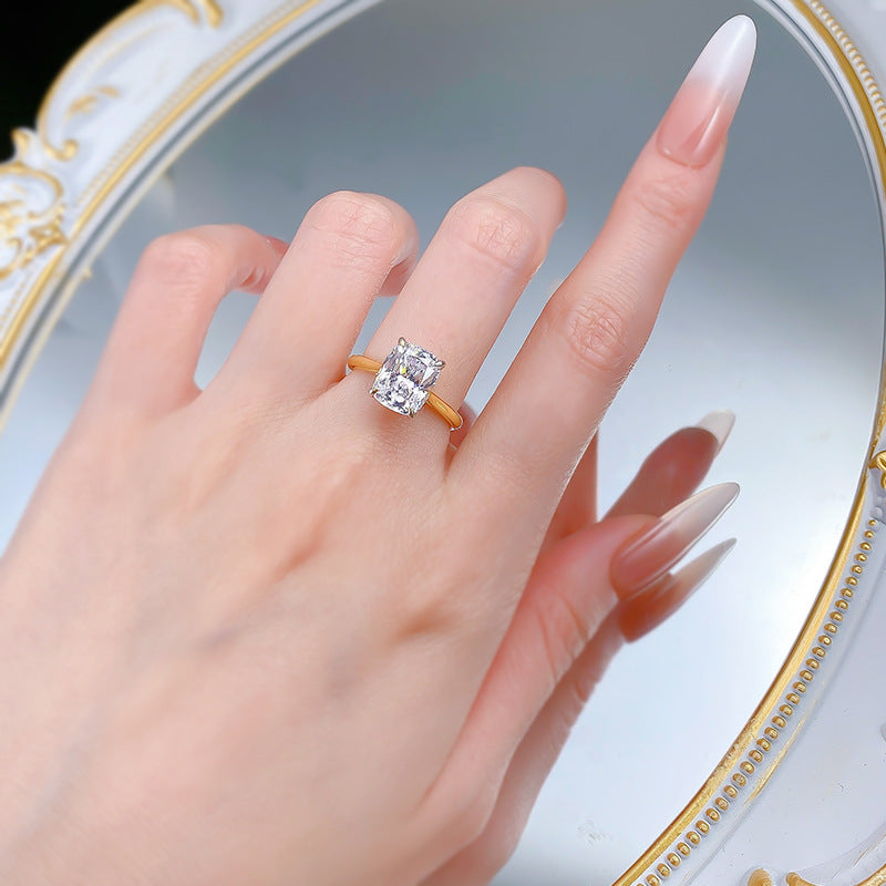 Silver New Fat Square High Carbon Diamond Wind Ring Versatile Style