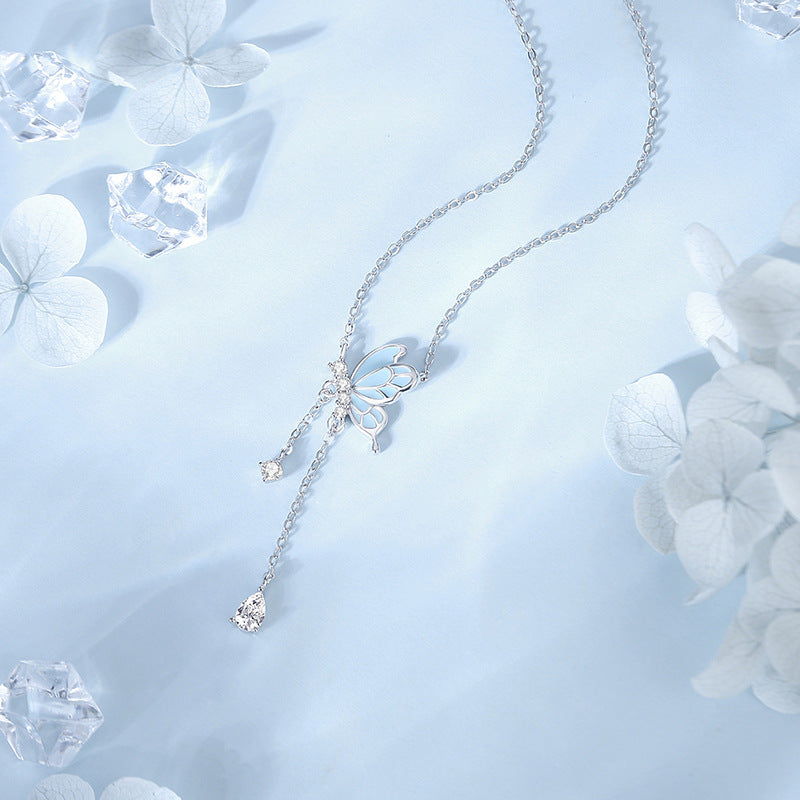 Sterling Silver S925 Butterfly Tassel Noctilucent Necklace