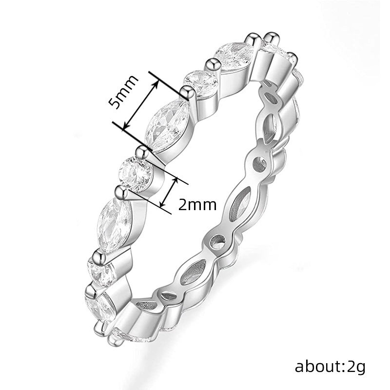 Horse Eye Row Diamond Ring Ins Style Ornament Fashion Fine Circle