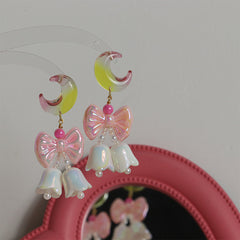 Gradient Moon Bow Blue Bell Vintage Earrings