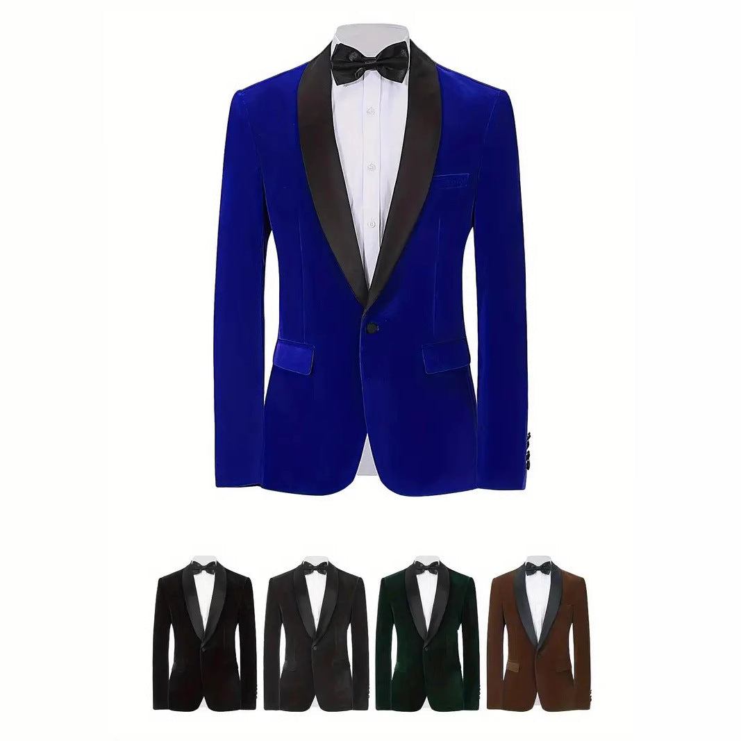 Men's Velvet Blazer With Shawl Collar Wedding Prom Single Button Dress
