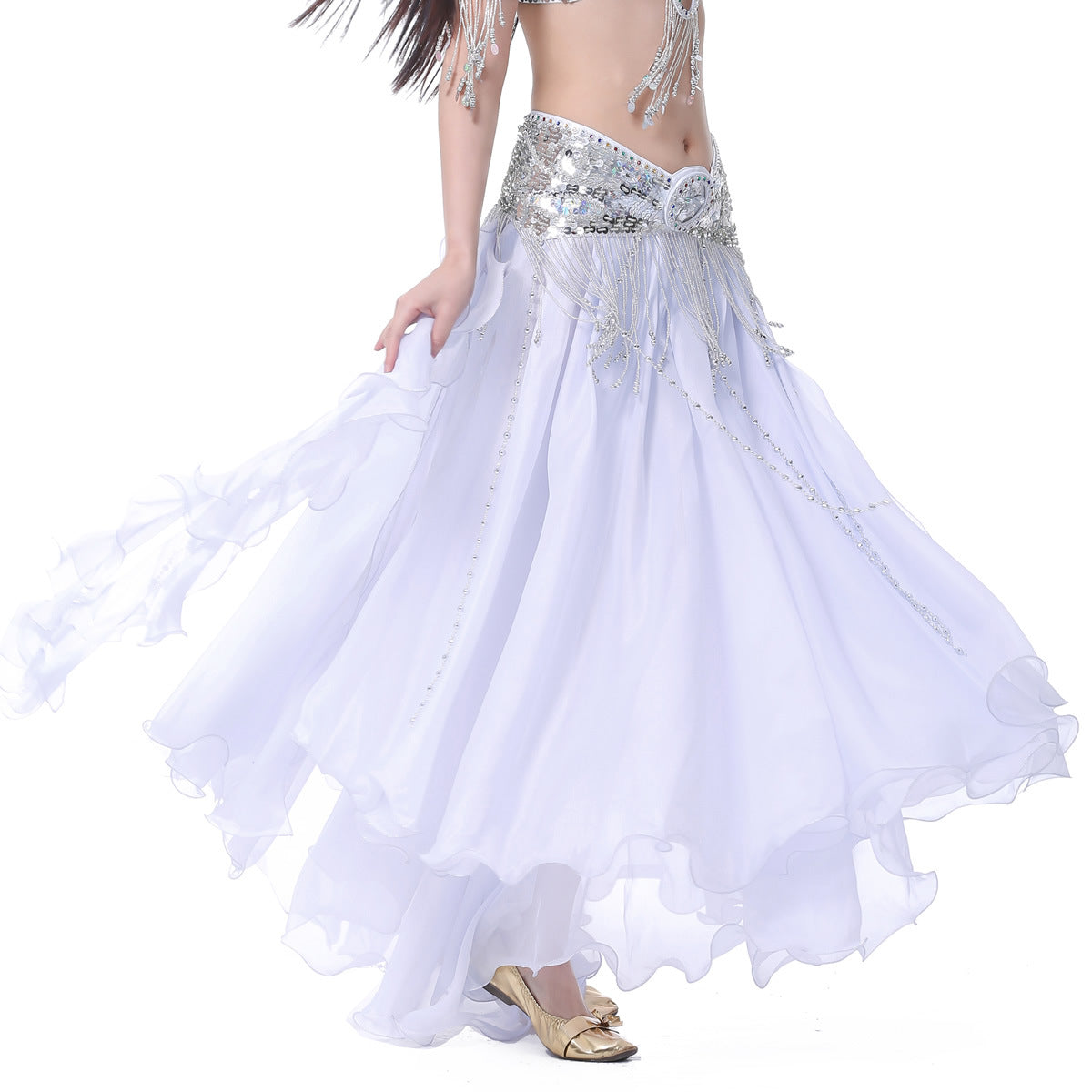 Chiffon Roll Leaf Double Slit Ear Skirt Belly Dance Dress