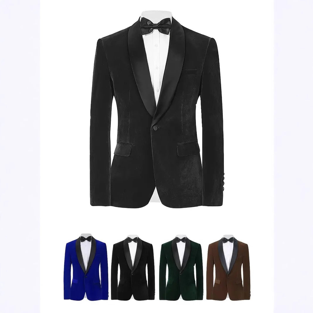 Men's Velvet Blazer With Shawl Collar Wedding Prom Single Button Dress