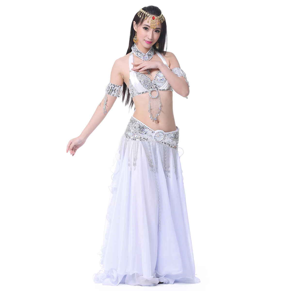 Chiffon Roll Leaf Double Slit Ear Skirt Belly Dance Dress