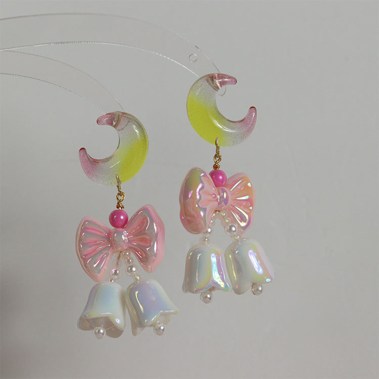 Gradient Moon Bow Blue Bell Vintage Earrings