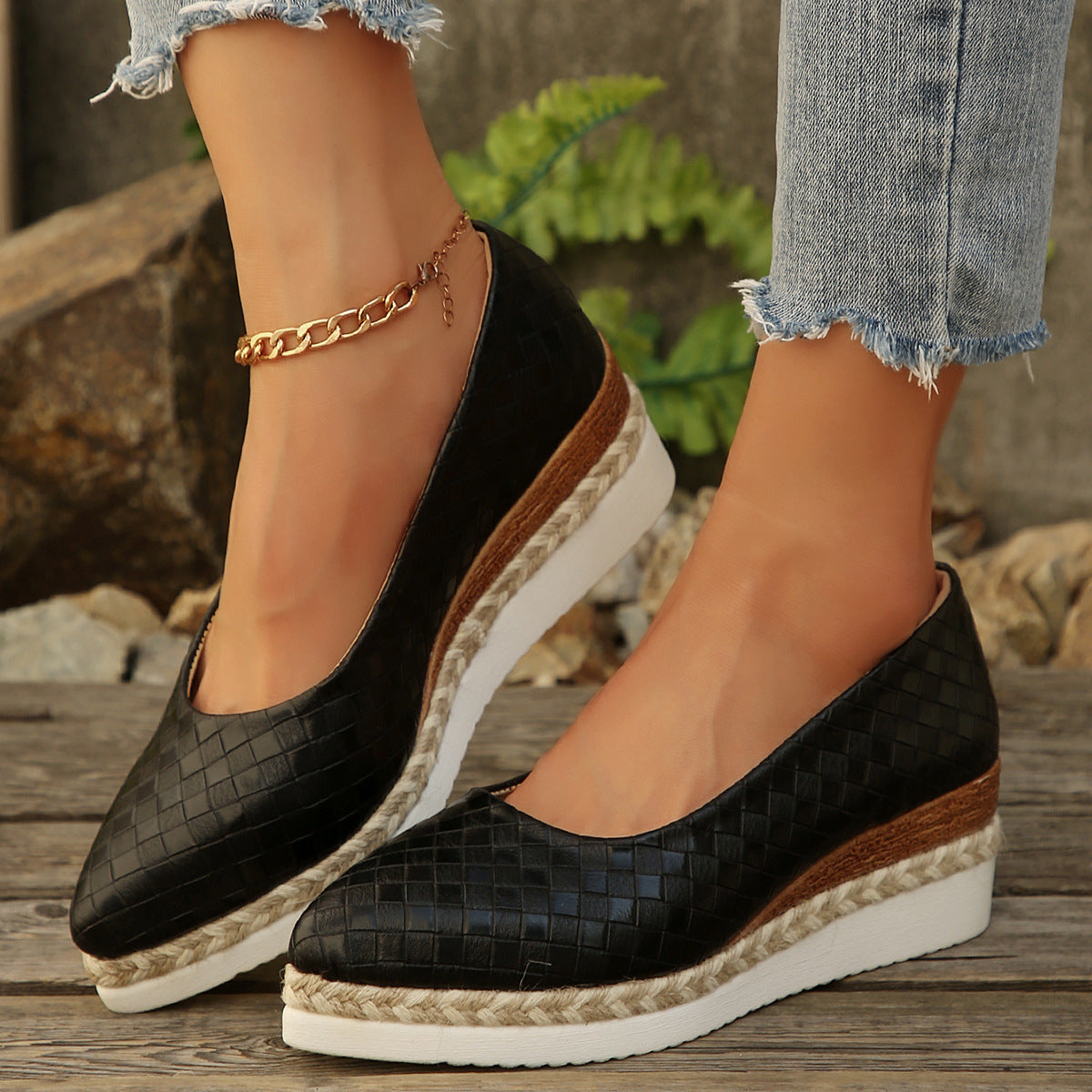 Women's Fashion Pointed Toe Low-cut Leisure Platform Shoes