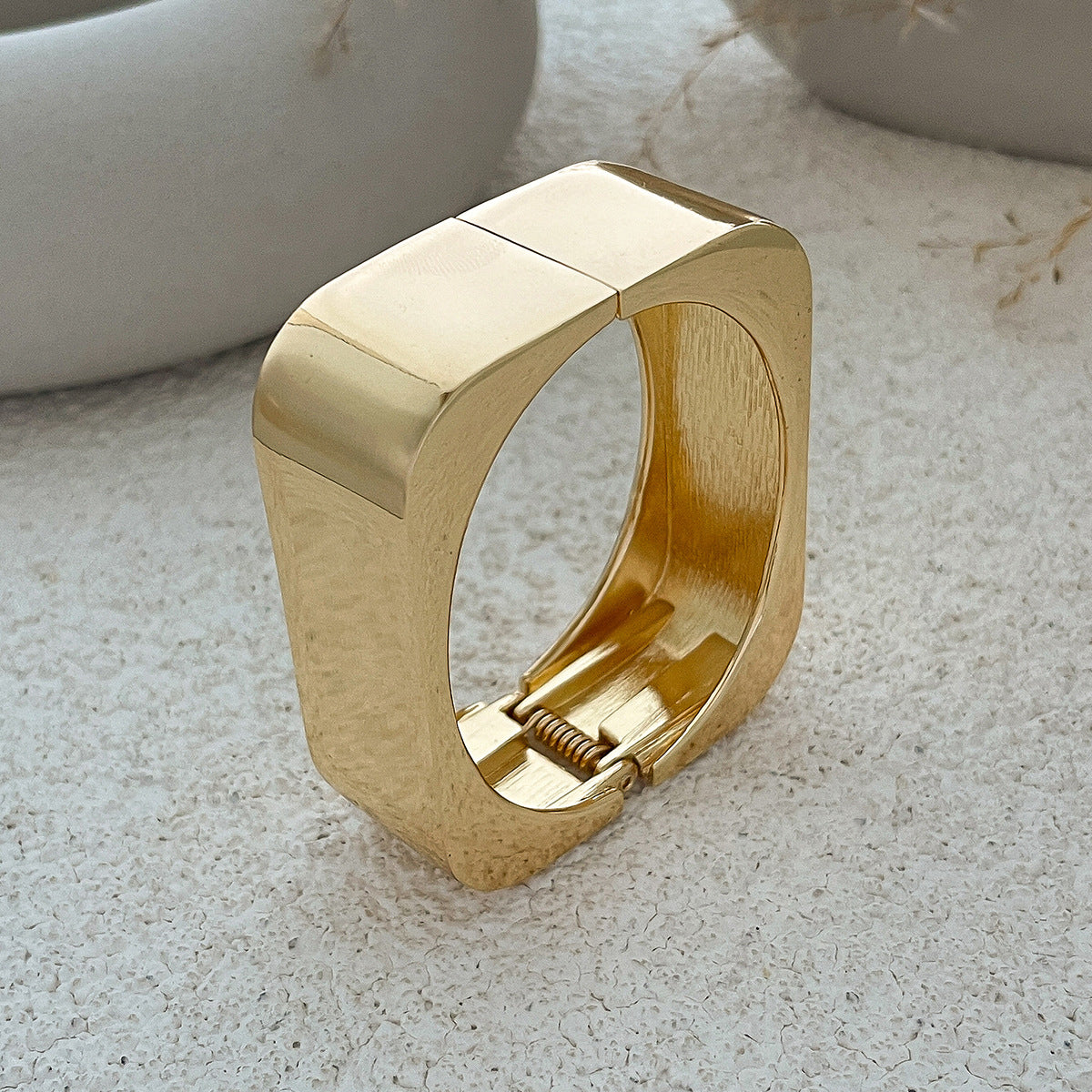 Metal Texture Glossy Spring Bracelet Female Geometric Square Mirror Bracelet