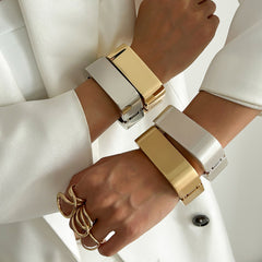 Metal Texture Glossy Spring Bracelet Female Geometric Square Mirror Bracelet