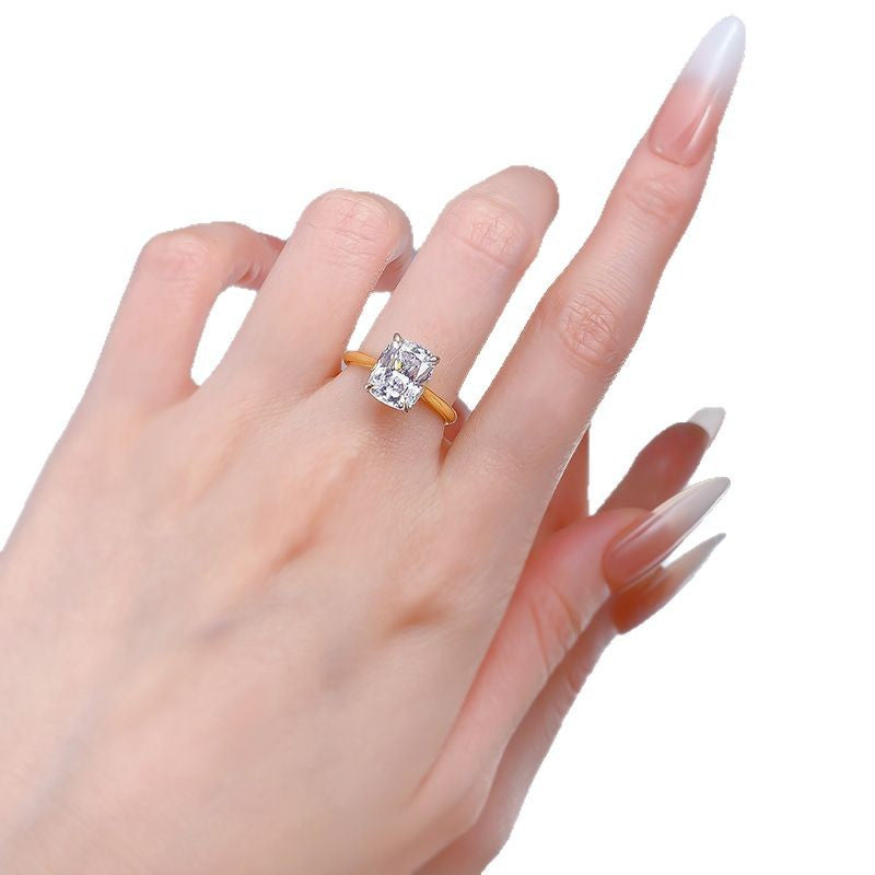 Silver New Fat Square High Carbon Diamond Wind Ring Versatile Style