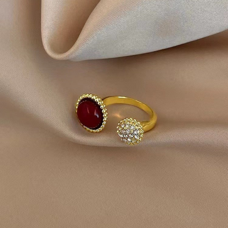 French Style Vintage Red Agate Ring Female Light Luxury Temperament High Sense