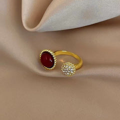 French Style Vintage Red Agate Ring Female Light Luxury Temperament High Sense