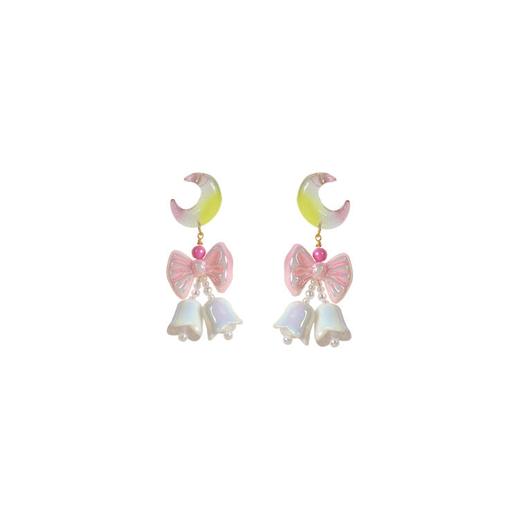 Gradient Moon Bow Blue Bell Vintage Earrings