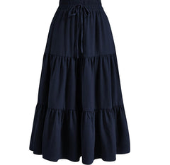 European And American Solid Color Stitching Ruffle Elastic Pocket Skirt