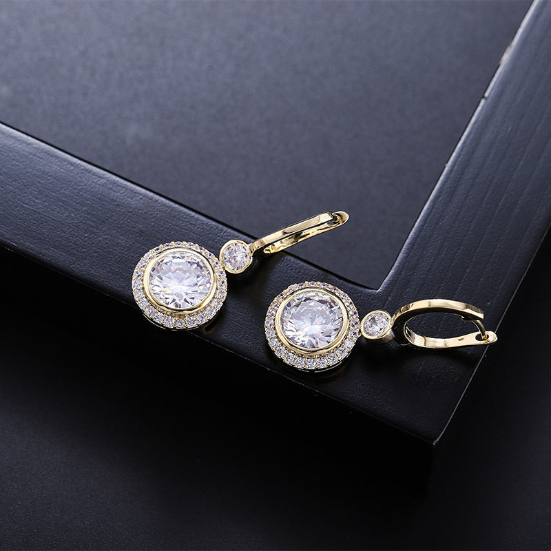 Simple Round Geometric Copper Micro Inlay Stud Earrings For Women