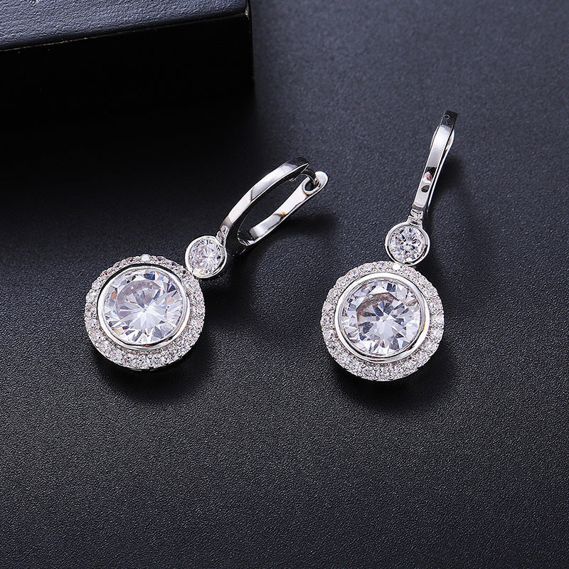 Simple Round Geometric Copper Micro Inlay Stud Earrings For Women