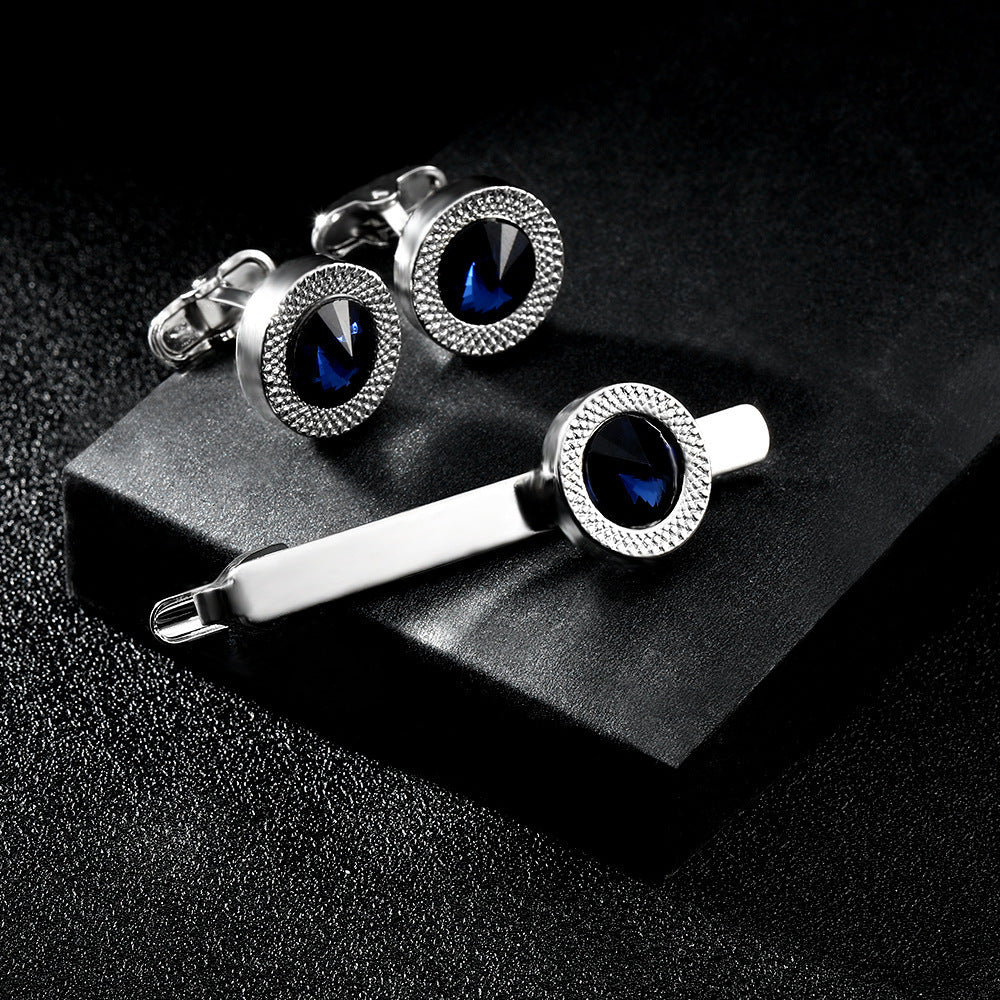 Men's Business European And American Fashion Blue Crystal Zircon Cufflinks