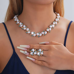 Turquoise Pearl Necklace And Earrings Suite