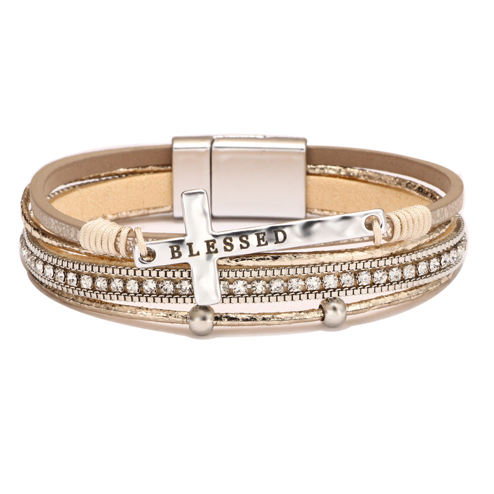 Bohemian Style Cross Micro Inlaid Diamond Magnetic Buckle Bracelet