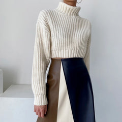 French Chic Retro Temperament Multi-color Mosaic Leather Skirt