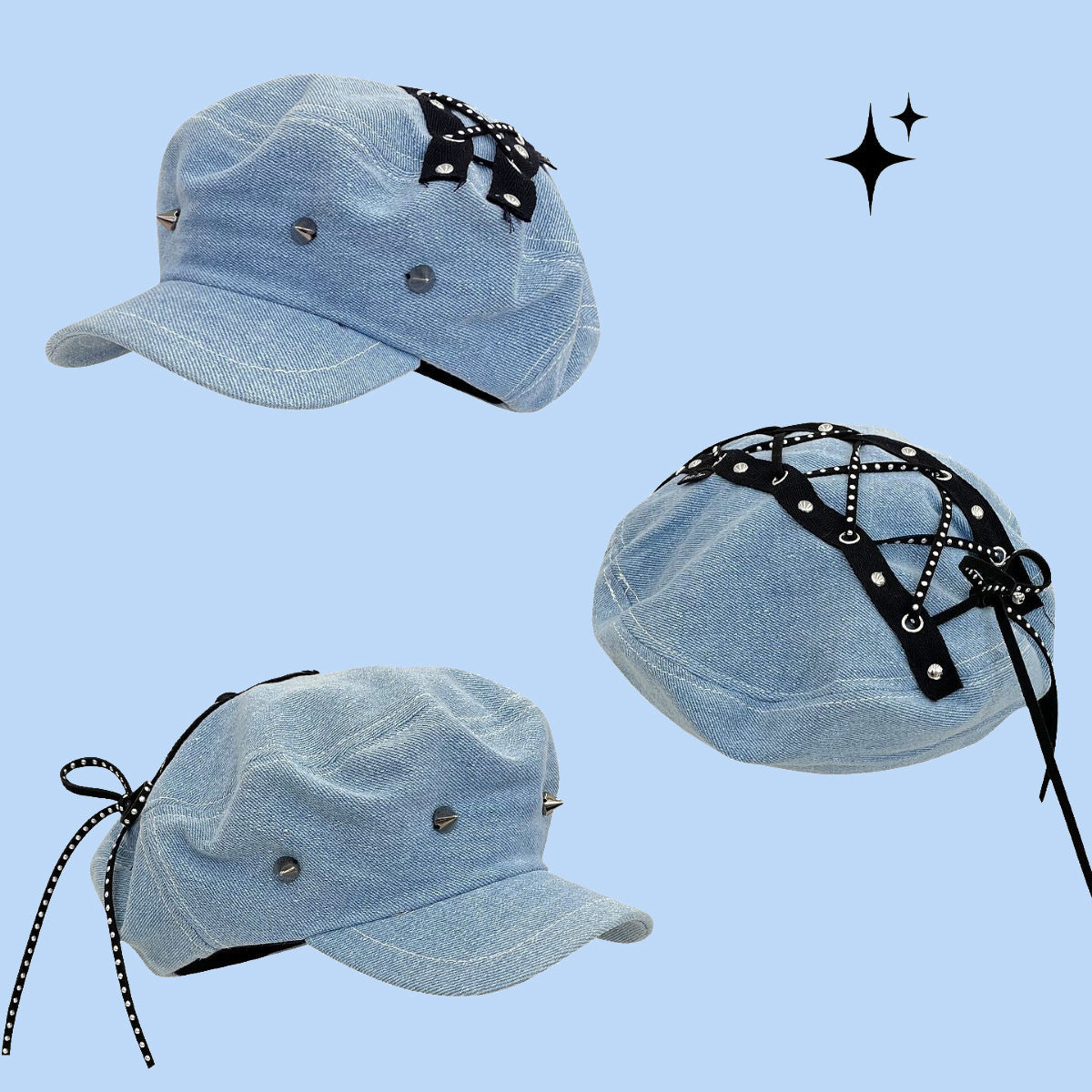 Denim Octagonal Cap Women's New All-match Plain Face Fashion Small Face