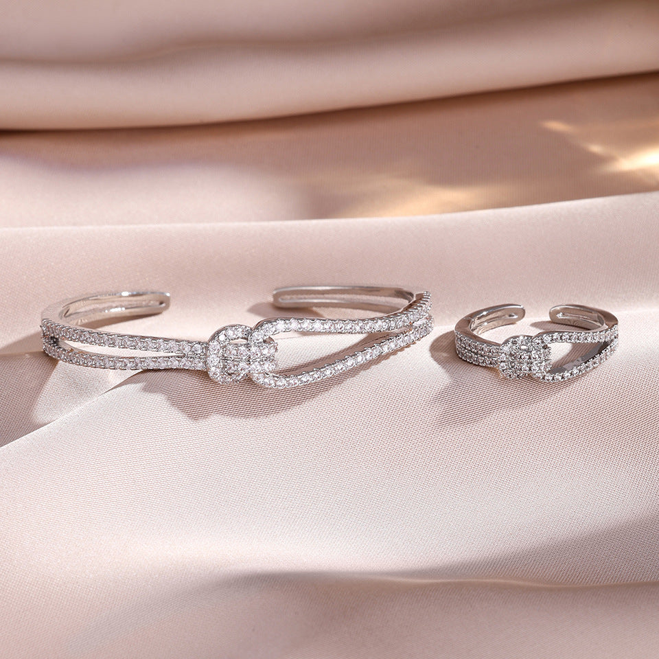 Zircon Opening Bracelet Female Two-piece Set