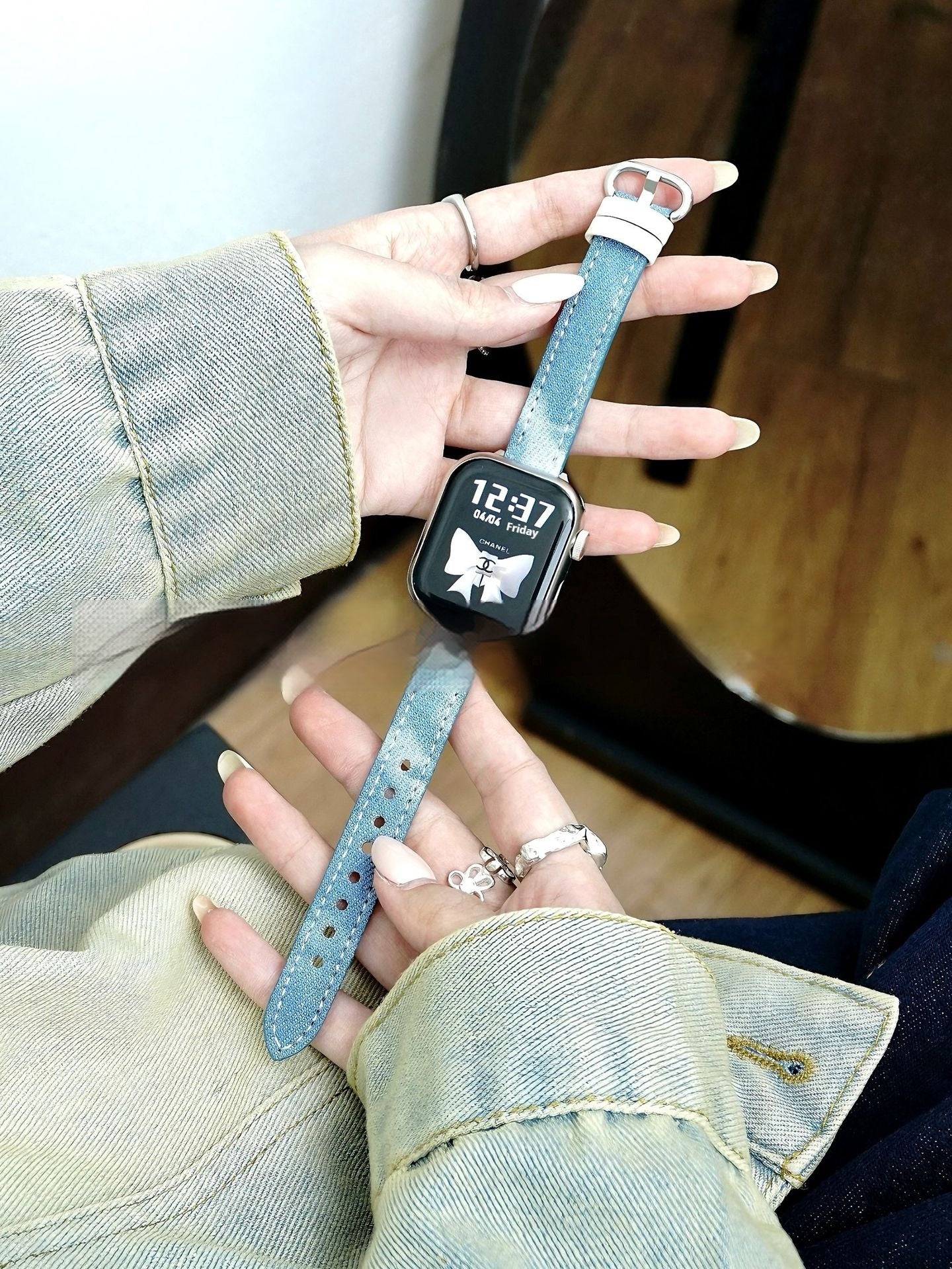 Washed Denim Watch Band Retro Casual