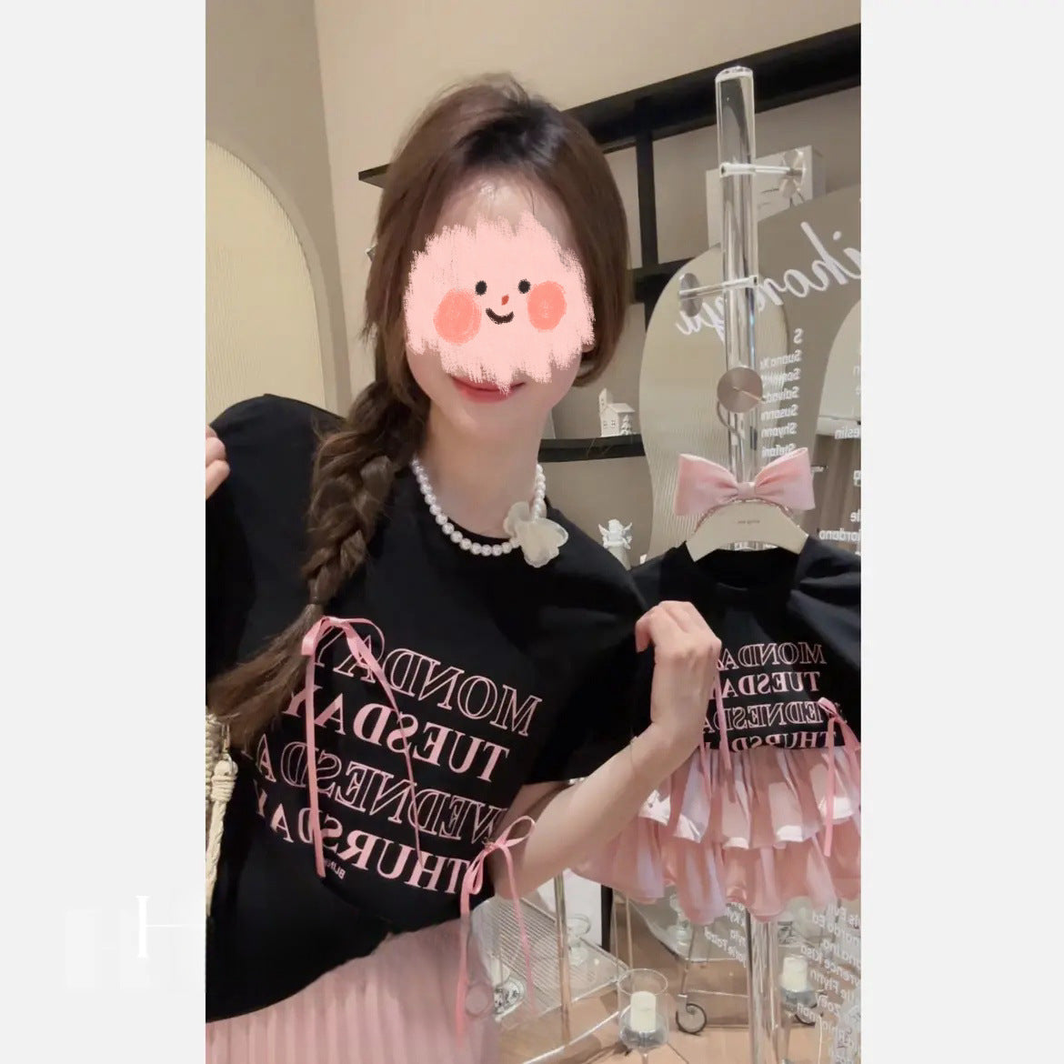 Girls' Pleated Skirt Western Style Letter T-shirt Two-piece Suit