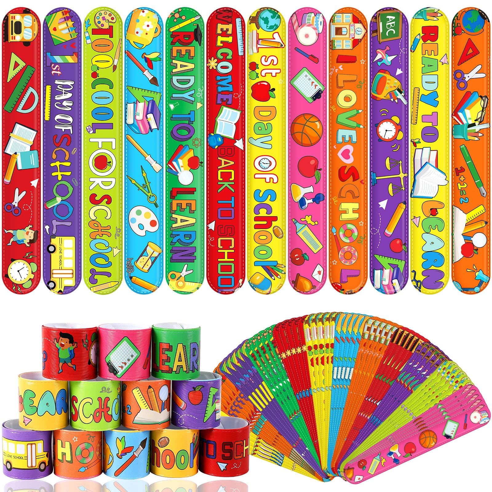 Back To School Slap Bracelets, 56 Pcs Welcome Back To School Gifts For Kids Students Party Favors Colorful Snap Bracelets-Ban On Selling On Amazon