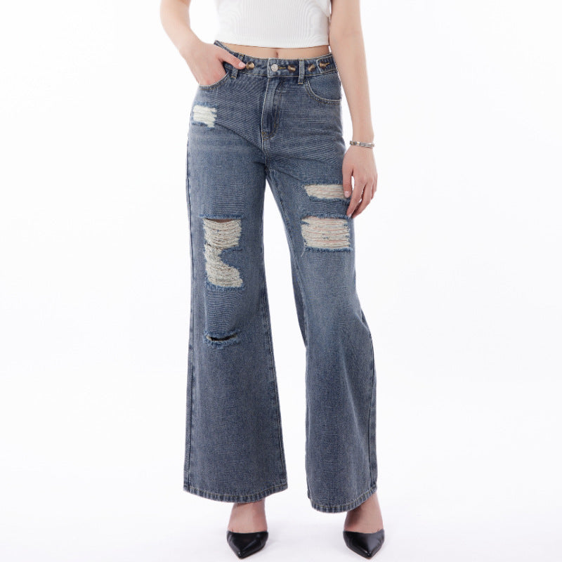 Women's Retro Large Size Worn Wide-leg Jeans