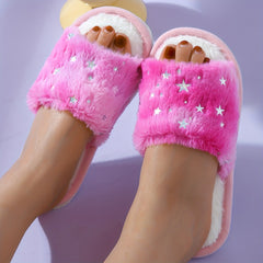 Fluffy Slippers Female Gradient Color Open Toe Cotton Slippers