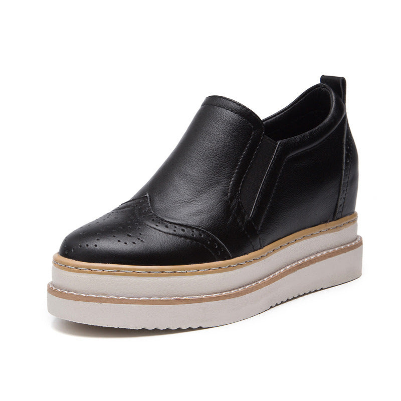 Women's Height Increasing Insole Genuine Leather Women's Shoes Brogue Platform