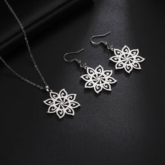 Stainless Steel Eight-petal Flower Necklace Ear Hook Set