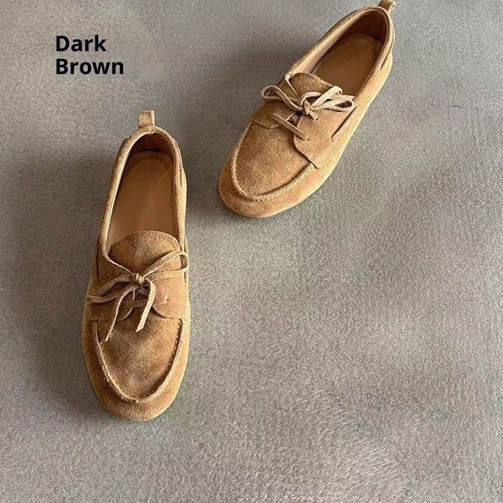 Sheepskin Version British Style Leather Flat Retro Lace Up Pumps