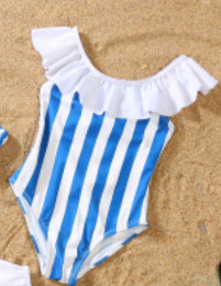 Parent-child Bikini Blue And White Stripe Swimsuit